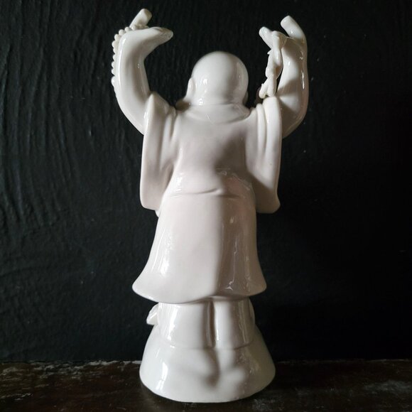 Vintage Blanc de Chine White Porcelain Laughing Buddha Statue Figurine - Picture 4 of 7